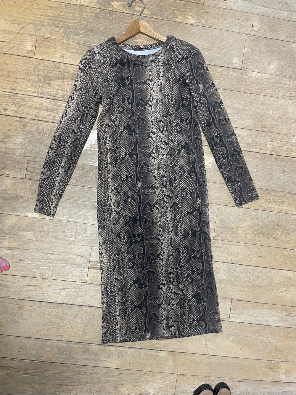 Zara Snake-Print Midi Dress in Brown and Tan
